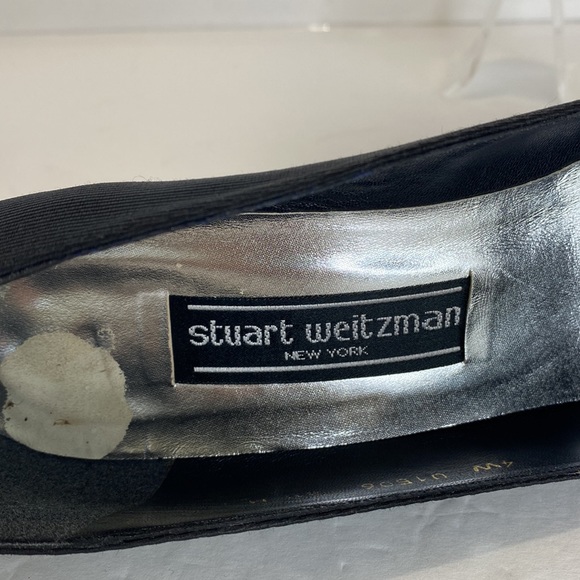 Stuart Weitzman Black Textured Pointed Toe Leather Soles 3.75" Heel Pumps 8.5 M - Picture 3 of 15